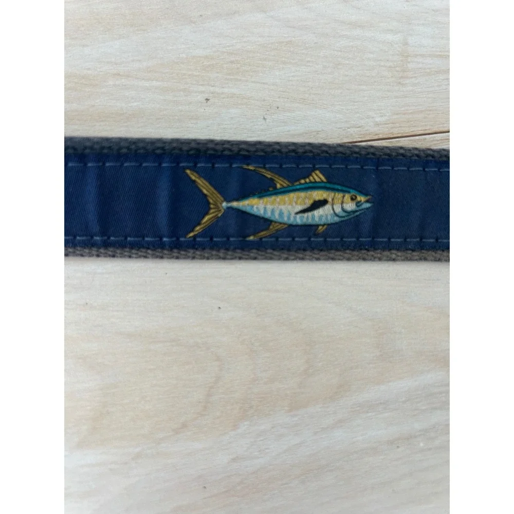 World Wide Sportsman Mens Fish Ribbon Belt Navy Blue Leather Brass Size 38 USA